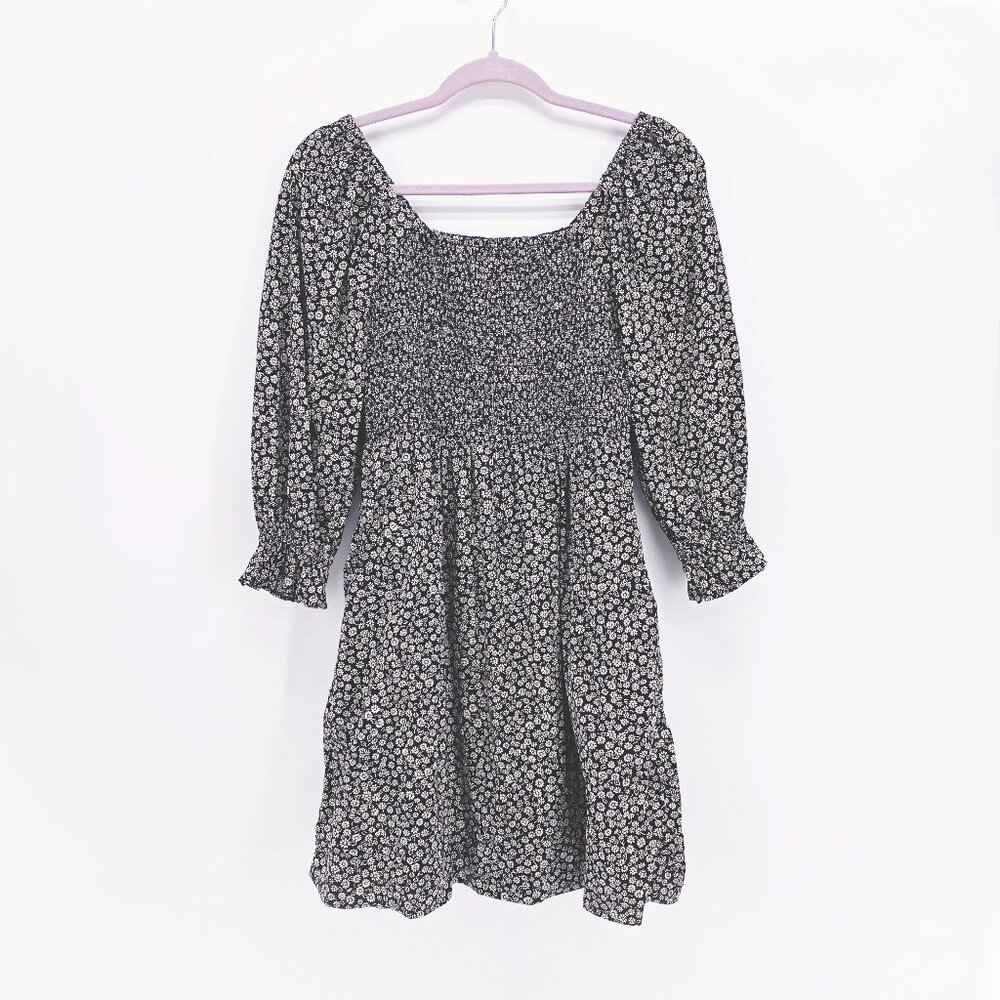Madewell Lucie Elbow-Sleeve Smocked Mini Dress